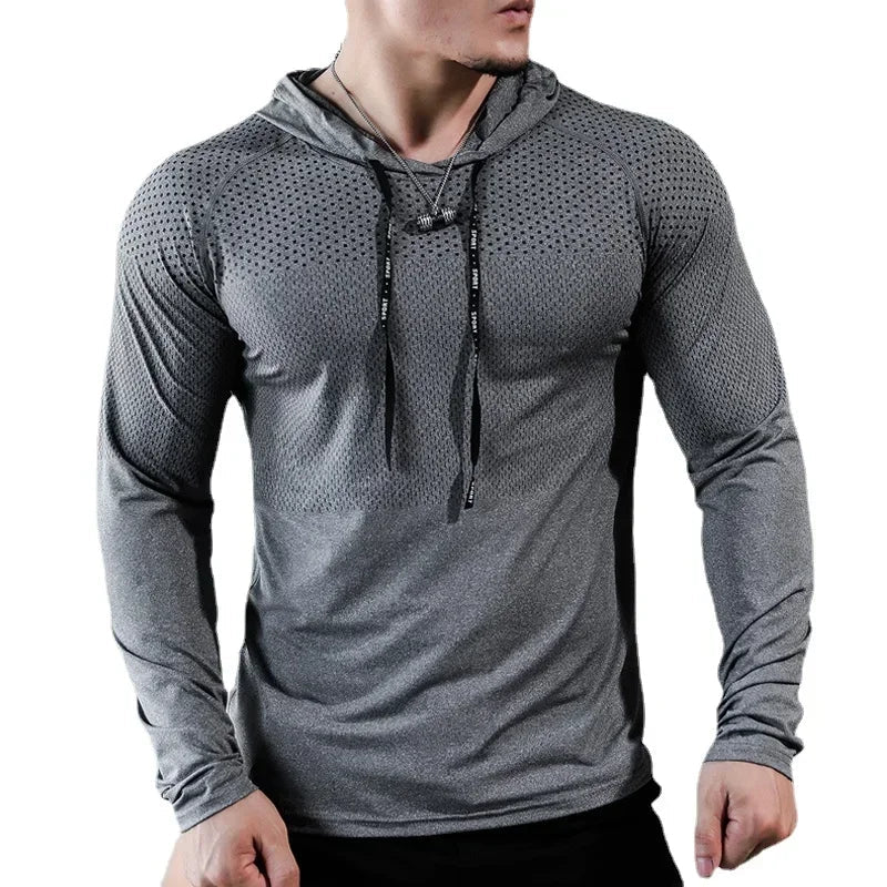 Mens Fitness Tracksuit Running Sport Hoodie Gym Joggers Hooded Outdoor Workout Athletic Clothing Muscle Training Sweatshirt Tops - WILKYs