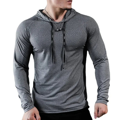Mens Fitness Tracksuit Running Sport Hoodie Gym Joggers Hooded Outdoor Workout Athletic Clothing Muscle Training Sweatshirt Tops - WILKYs
