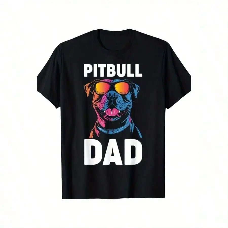 Men's Pitbull Dad Graphic T-Shirt - 100% Cotton, Short Sleeve, Crew Neck, Casual Fit, Machine Washable, Machine Washable Top, - WILKYs