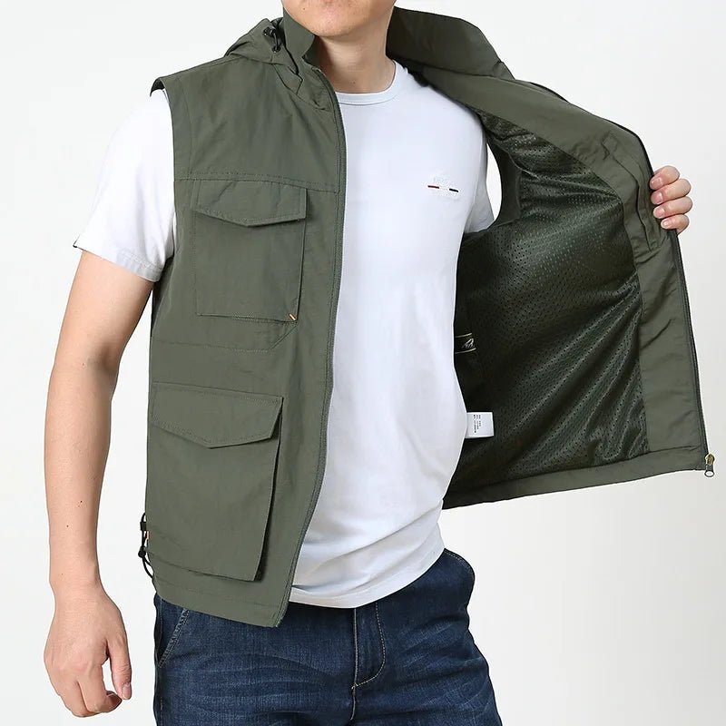 Men's Hooded Sleeveless Vest for Outdoors-Travel Waistcoat - WILKYs