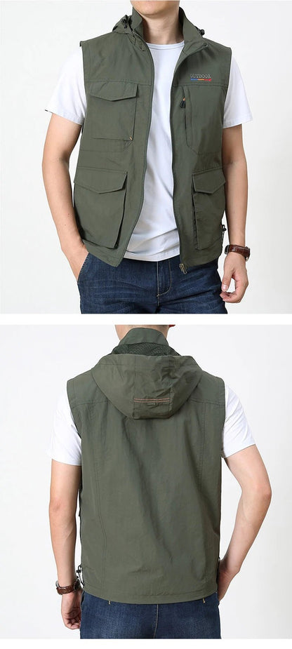 Men's Hooded Sleeveless Vest for Outdoors-Travel Waistcoat - WILKYs