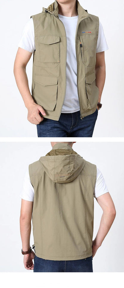 Men's Hooded Sleeveless Vest for Outdoors-Travel Waistcoat - WILKYs
