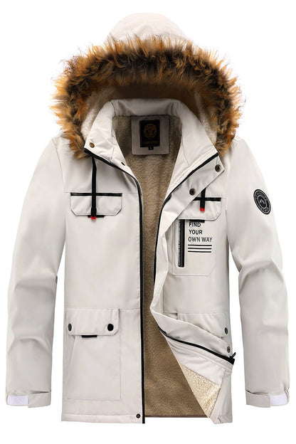 Men'S Winter Windbreaker Jacket with Warm Hood - Maroon Zip - Up Outdoor Coat, Stand Collar, Multiple Pockets, Casual Sporty Design for Cold Weather, Winter Jacket - WILKYs