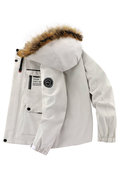 Men'S Winter Windbreaker Jacket with Warm Hood - Maroon Zip - Up Outdoor Coat, Stand Collar, Multiple Pockets, Casual Sporty Design for Cold Weather, Winter Jacket - WILKYs