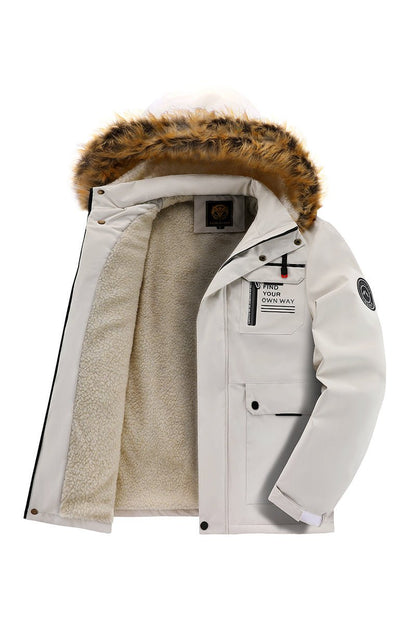 Men'S Winter Windbreaker Jacket with Warm Hood - Maroon Zip - Up Outdoor Coat, Stand Collar, Multiple Pockets, Casual Sporty Design for Cold Weather, Winter Jacket - WILKYs