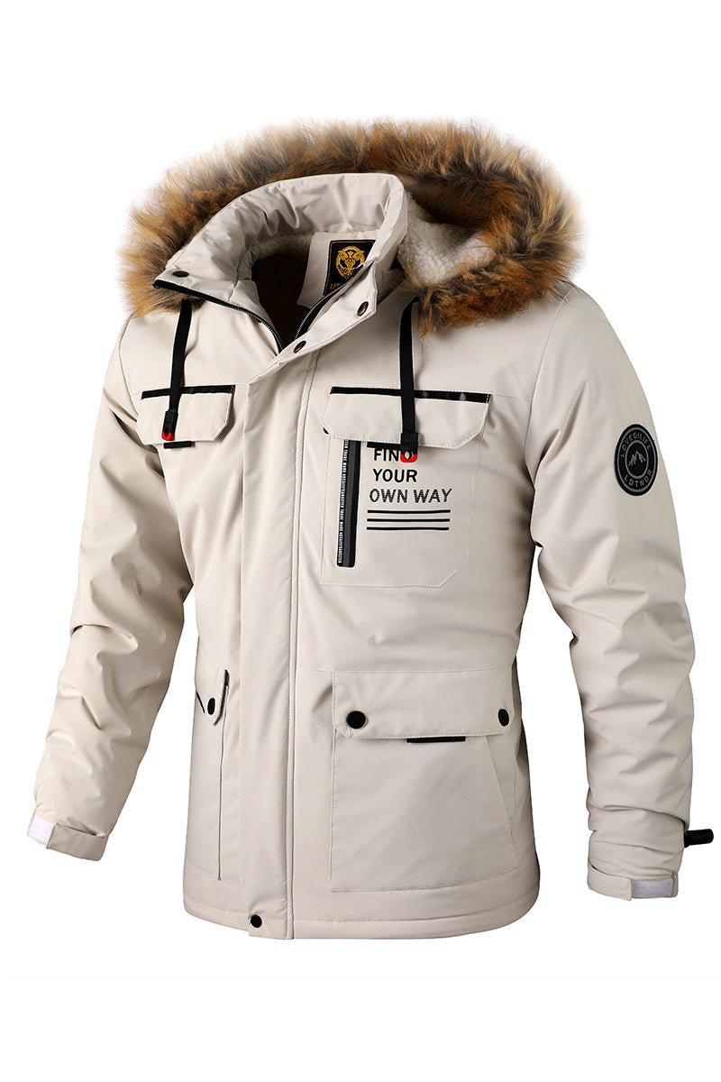 Men'S Winter Windbreaker Jacket with Warm Hood - Maroon Zip - Up Outdoor Coat, Stand Collar, Multiple Pockets, Casual Sporty Design for Cold Weather, Winter Jacket - WILKYs