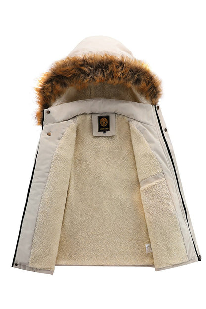 Men'S Winter Windbreaker Jacket with Warm Hood - Maroon Zip - Up Outdoor Coat, Stand Collar, Multiple Pockets, Casual Sporty Design for Cold Weather, Winter Jacket - WILKYs