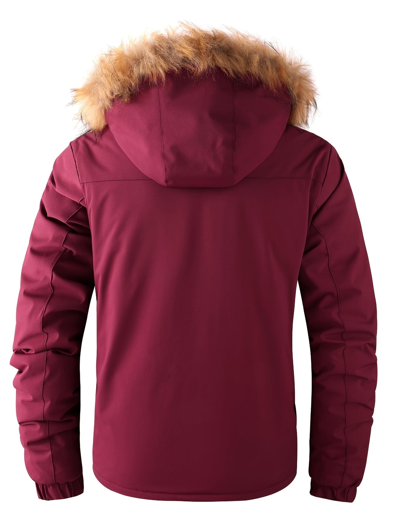 Men'S Winter Windbreaker Jacket with Warm Hood - Maroon Zip - Up Outdoor Coat, Stand Collar, Multiple Pockets, Casual Sporty Design for Cold Weather, Winter Jacket - WILKYs