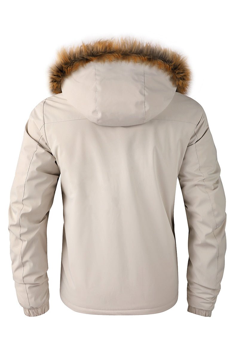 Men'S Winter Windbreaker Jacket with Warm Hood - Maroon Zip - Up Outdoor Coat, Stand Collar, Multiple Pockets, Casual Sporty Design for Cold Weather, Winter Jacket - WILKYs