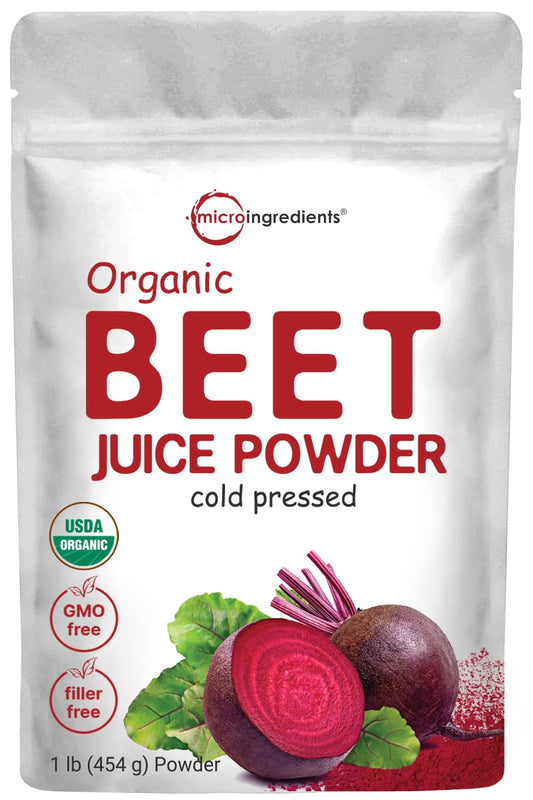 Micro Ingredients Organic Beet Root Powder 1 Pound Cold Pressed and Water Soluble Beet Juice Pre-Workout Concentrated Powder Energy & Immune System Support Non-GMO - WILKYs