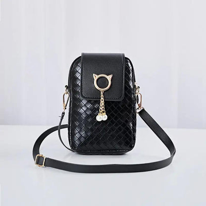 Mobile Phone Bags Women Woven Pearl Tassel Cover Type Crossbody Shoulder Bag - WILKYs