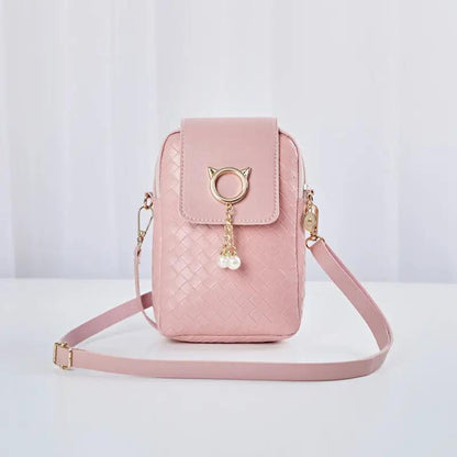 Mobile Phone Bags Women Woven Pearl Tassel Cover Type Crossbody Shoulder Bag - WILKYs