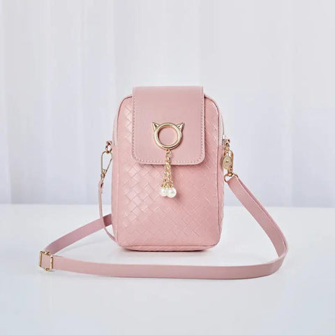 Mobile Phone Bags Women Woven Pearl Tassel Cover Type Crossbody Shoulder Bag - WILKYs