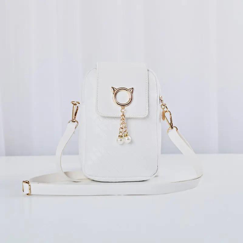 Mobile Phone Bags Women Woven Pearl Tassel Cover Type Crossbody Shoulder Bag - WILKYs
