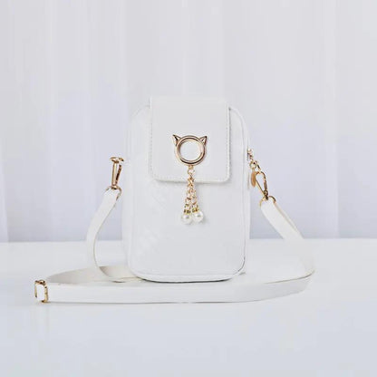 Mobile Phone Bags Women Woven Pearl Tassel Cover Type Crossbody Shoulder Bag - WILKYs