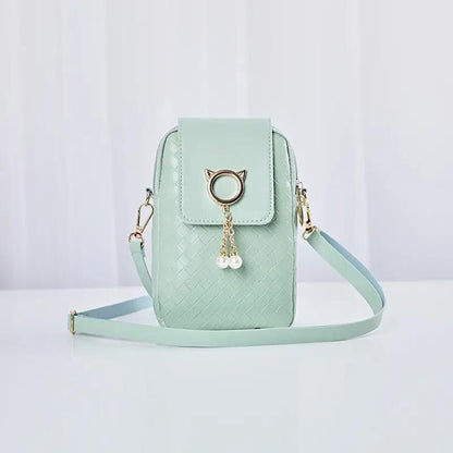 Mobile Phone Bags Women Woven Pearl Tassel Cover Type Crossbody Shoulder Bag - WILKYs