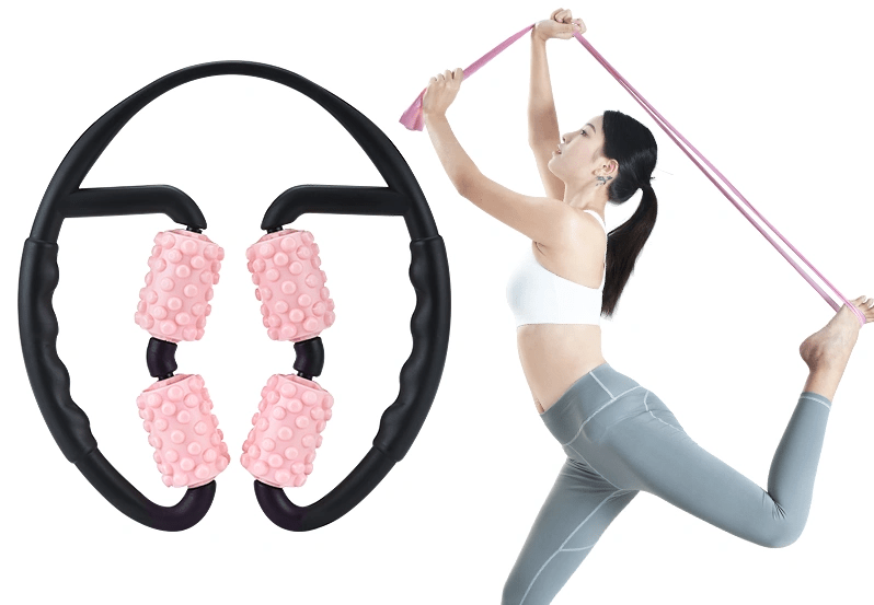 Multifunctional Muscle Massager Relaxation Roller Ring Clamp Yoga Body Shaping 4 Wheels Fitness Device for Sports - WILKYs