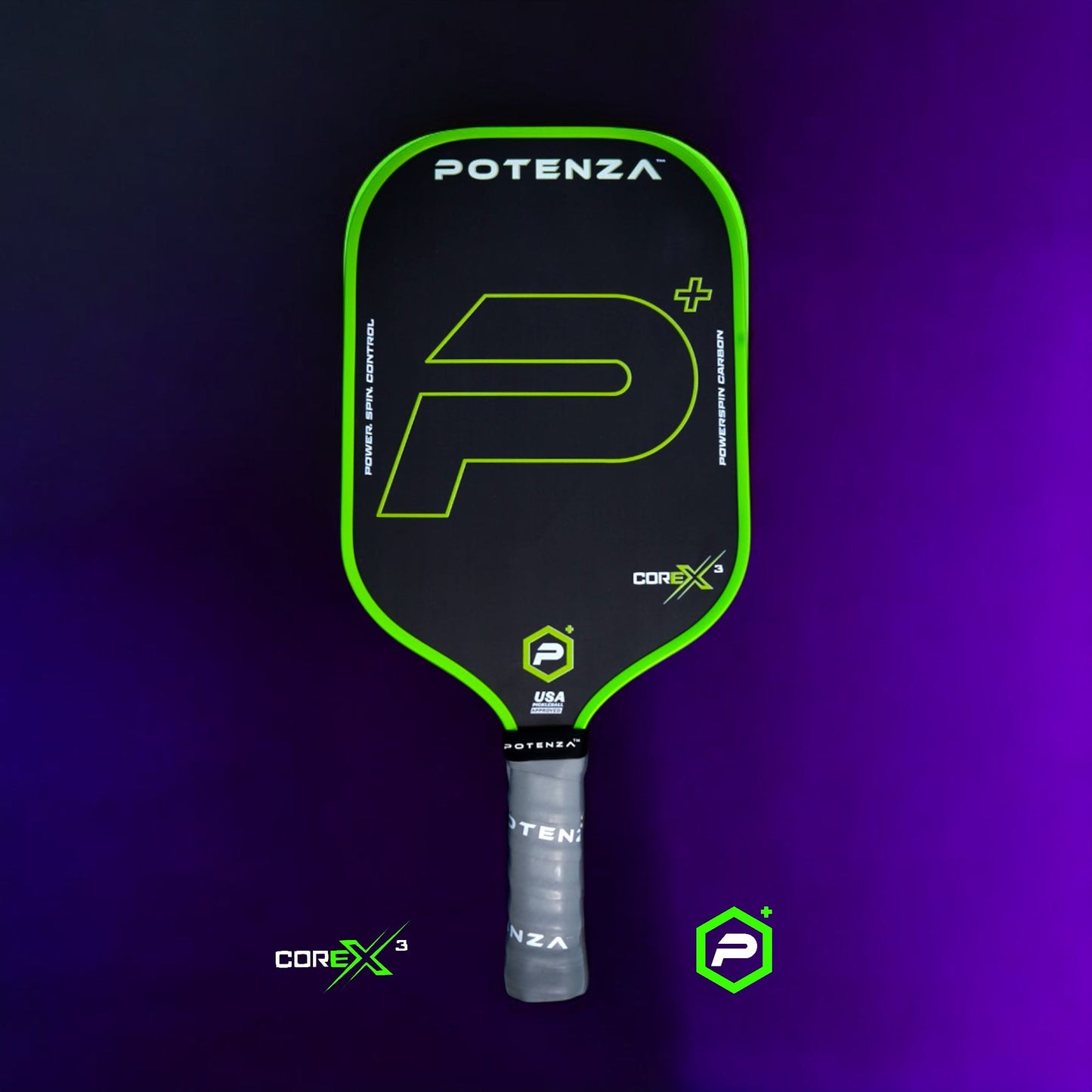 P+ PowerSpin Carbon COREx3 (Neon Green, Elongated Face) - WILKYs