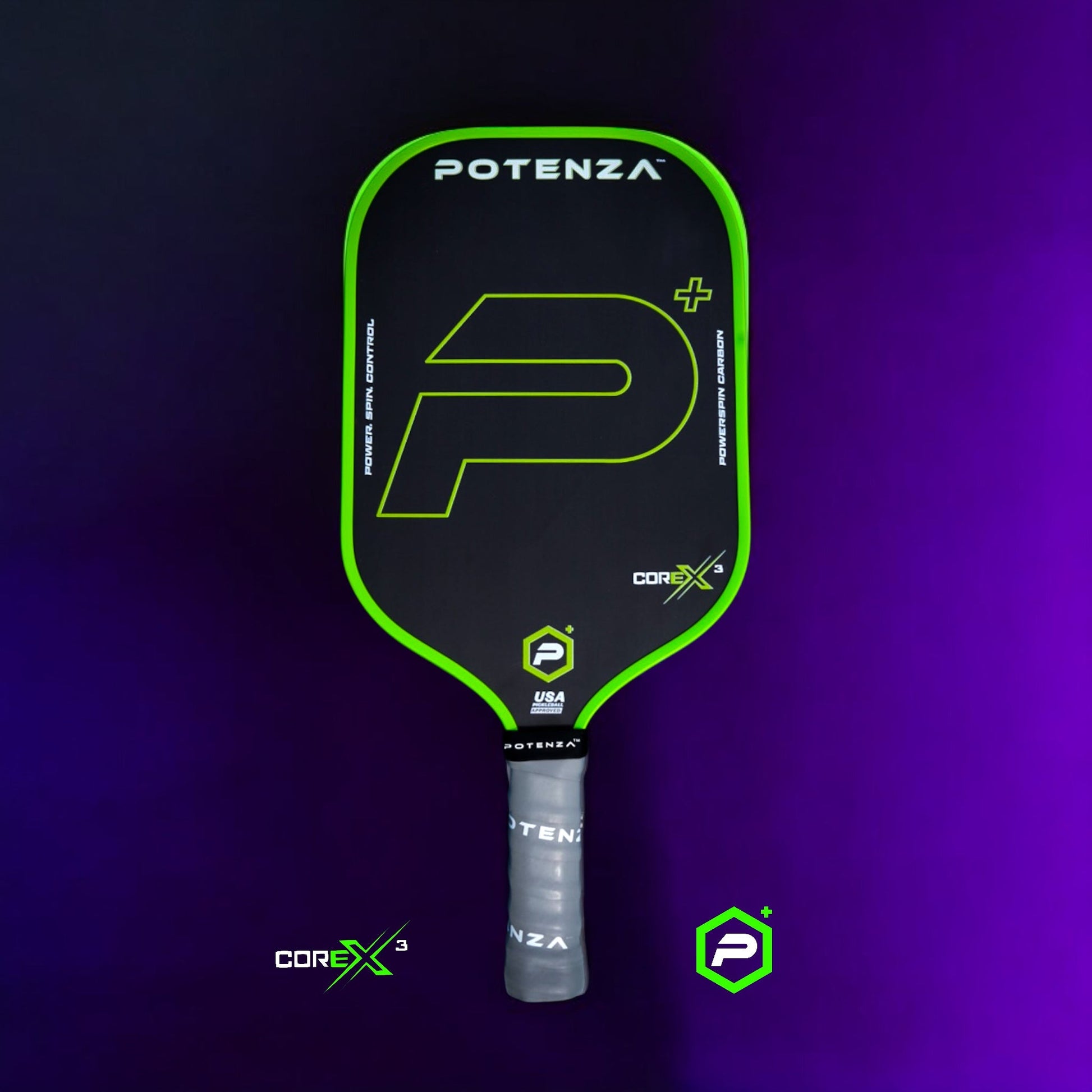 P+ PowerSpin Carbon COREx3 (Neon Green, Elongated Face) - WILKYs