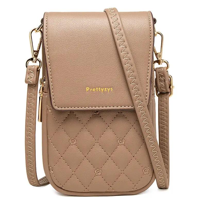 Plaid Sewing Design Mobile Phone Bags For Women Simple Buckle Multifunctional Crossbody Shoulder Bag - WILKYs