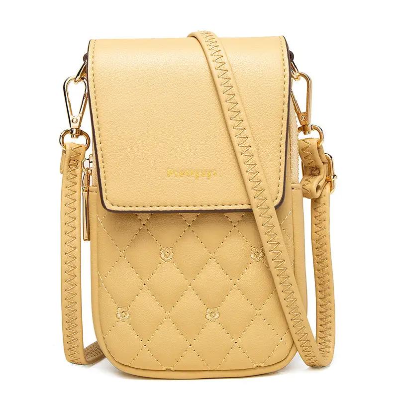 Plaid Sewing Design Mobile Phone Bags For Women Simple Buckle Multifunctional Crossbody Shoulder Bag - WILKYs