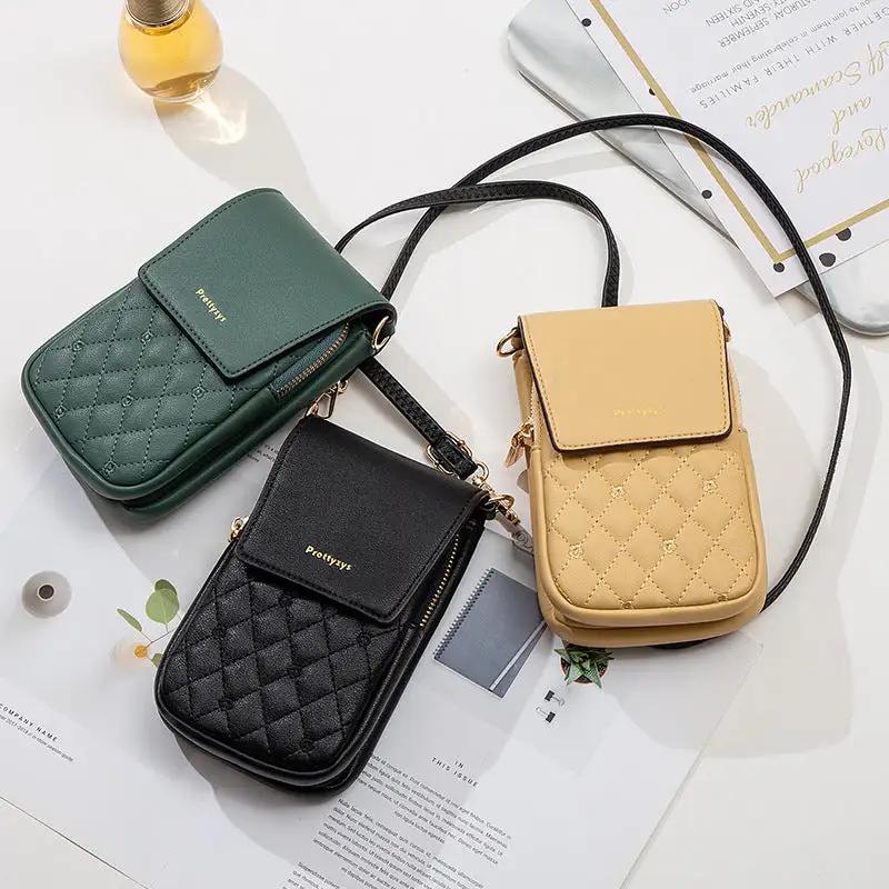 Plaid Sewing Design Mobile Phone Bags For Women Simple Buckle Multifunctional Crossbody Shoulder Bag - WILKYs