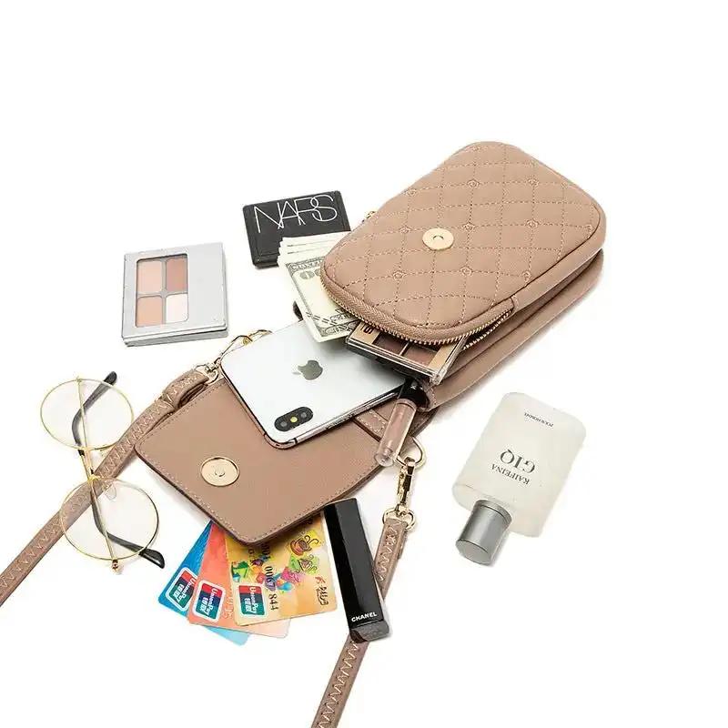 Plaid Sewing Design Mobile Phone Bags For Women Simple Buckle Multifunctional Crossbody Shoulder Bag - WILKYs