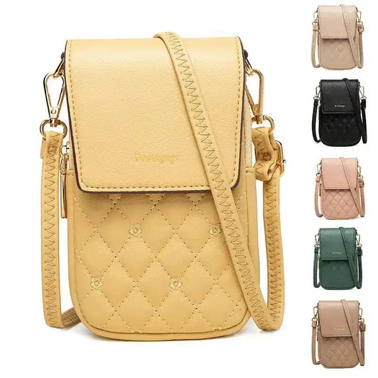 Plaid Sewing Design Mobile Phone Bags For Women Simple Buckle Multifunctional Crossbody Shoulder Bag - WILKYs