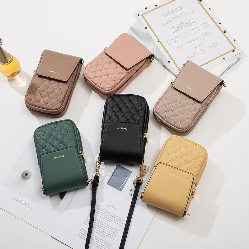 Plaid Sewing Design Mobile Phone Bags For Women Simple Buckle Multifunctional Crossbody Shoulder Bag - WILKYs