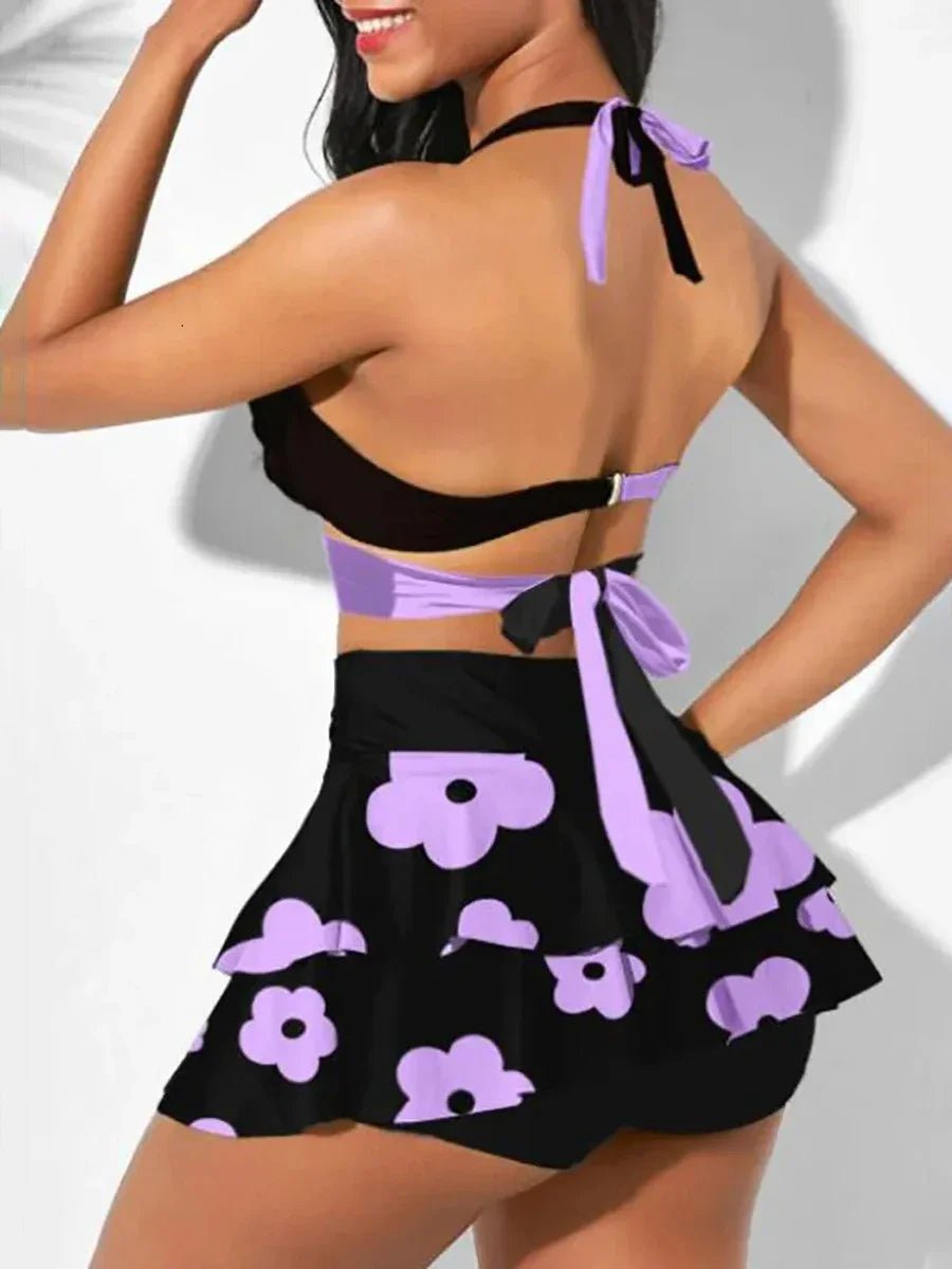 Printed Swimsuit Dress 2024 Push Up Bikini Women High Waist Swimwear Female Padded Bather Bathing Suit Swimming Beachwear Summer - WILKYs