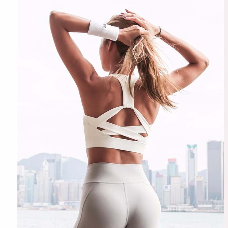 New Style White Strap Push Up Sports Bra for Women yoga top-0