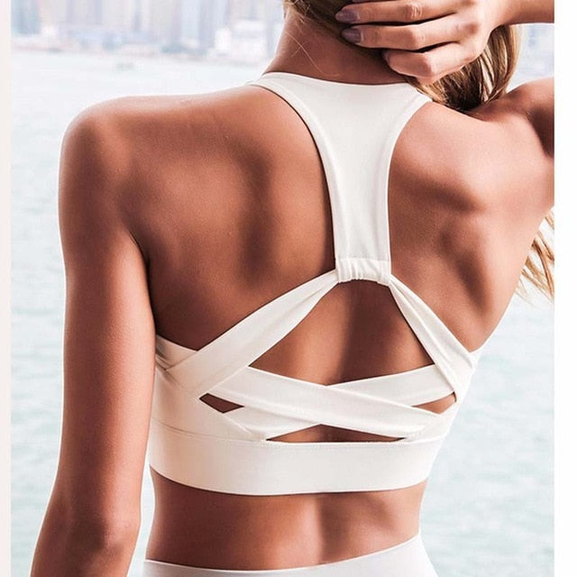 New Style White Strap Push Up Sports Bra for Women yoga top-2