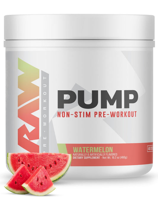 RAW Pump Stim Free Pre Workout | Non-Stimulant Pre Workout Supplement Powder Nitric Oxide Booster | Pre Workout Supplements Drink for During Workout | (40 Servings) (Watermelon) - WILKYs