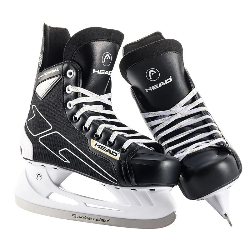 S180 Black Leather Ice Hockey Knife Blades Skates Shoes Patines With Real Ice Blade Adult Children Size 28 - 47 Beginners - WILKYs