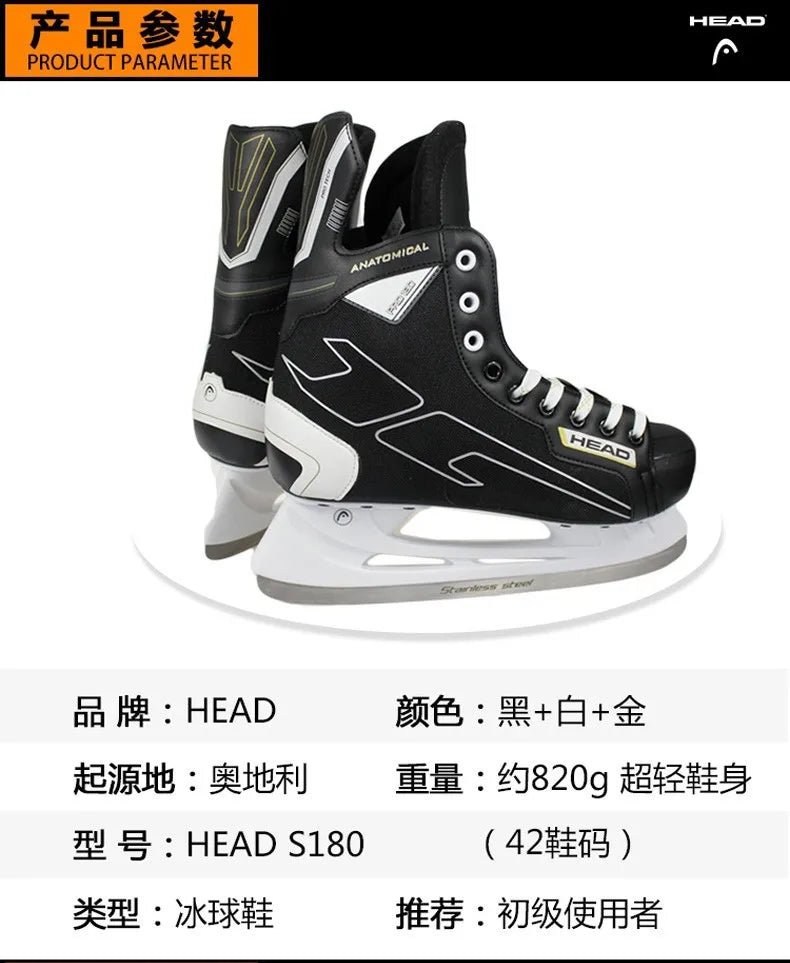S180 Black Leather Ice Hockey Knife Blades Skates Shoes Patines With Real Ice Blade Adult Children Size 28 - 47 Beginners - WILKYs