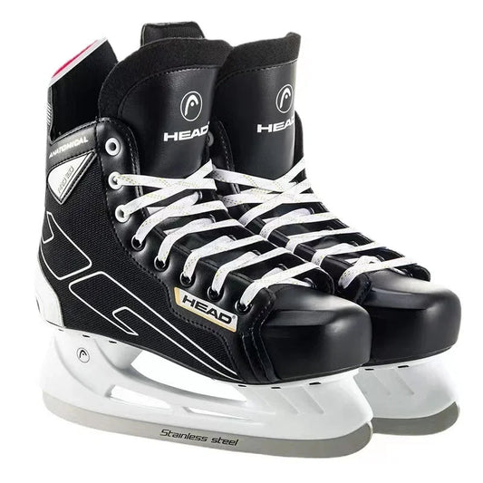 S180 Black Leather Ice Hockey Knife Blades Skates Shoes Patines With Real Ice Blade Adult Children Size 28 - 47 Beginners - WILKYs