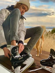 S180 Black Leather Ice Hockey Knife Blades Skates Shoes Patines With Real Ice Blade Adult Children Size 28 - 47 Beginners - WILKYs