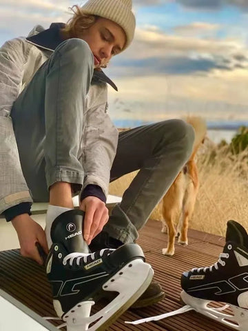 S180 Black Leather Ice Hockey Knife Blades Skates Shoes Patines With Real Ice Blade Adult Children Size 28 - 47 Beginners - WILKYs