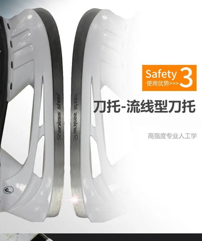 S180 Black Leather Ice Hockey Knife Blades Skates Shoes Patines With Real Ice Blade Adult Children Size 28 - 47 Beginners - WILKYs