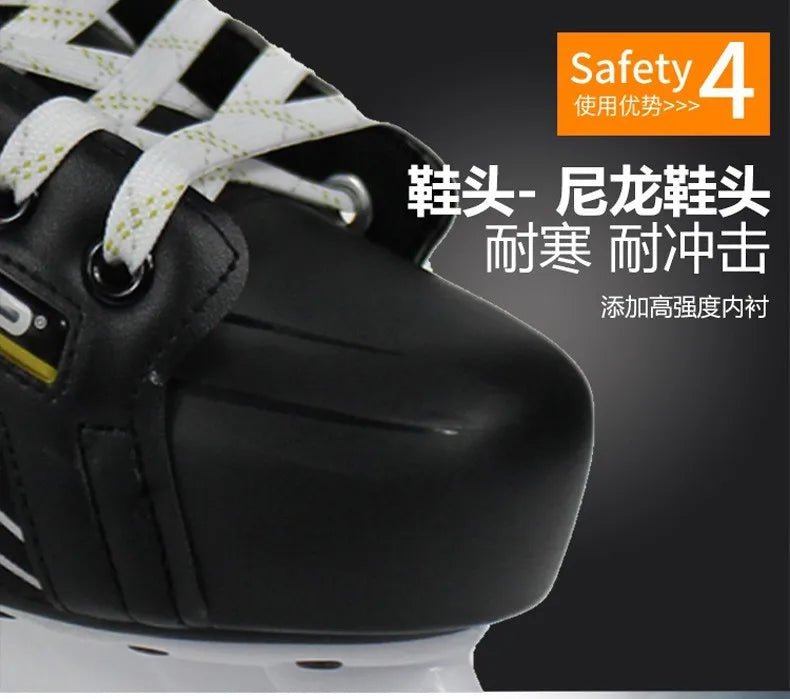 S180 Black Leather Ice Hockey Knife Blades Skates Shoes Patines With Real Ice Blade Adult Children Size 28 - 47 Beginners - WILKYs