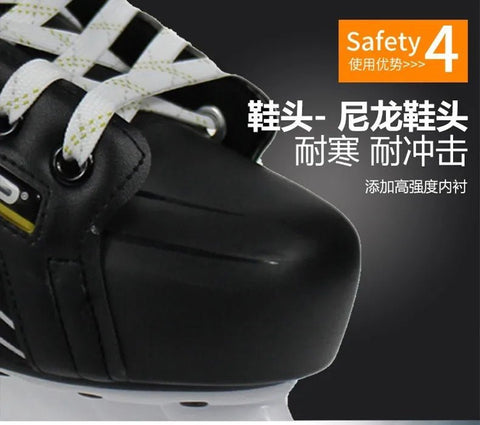 S180 Black Leather Ice Hockey Knife Blades Skates Shoes Patines With Real Ice Blade Adult Children Size 28 - 47 Beginners - WILKYs
