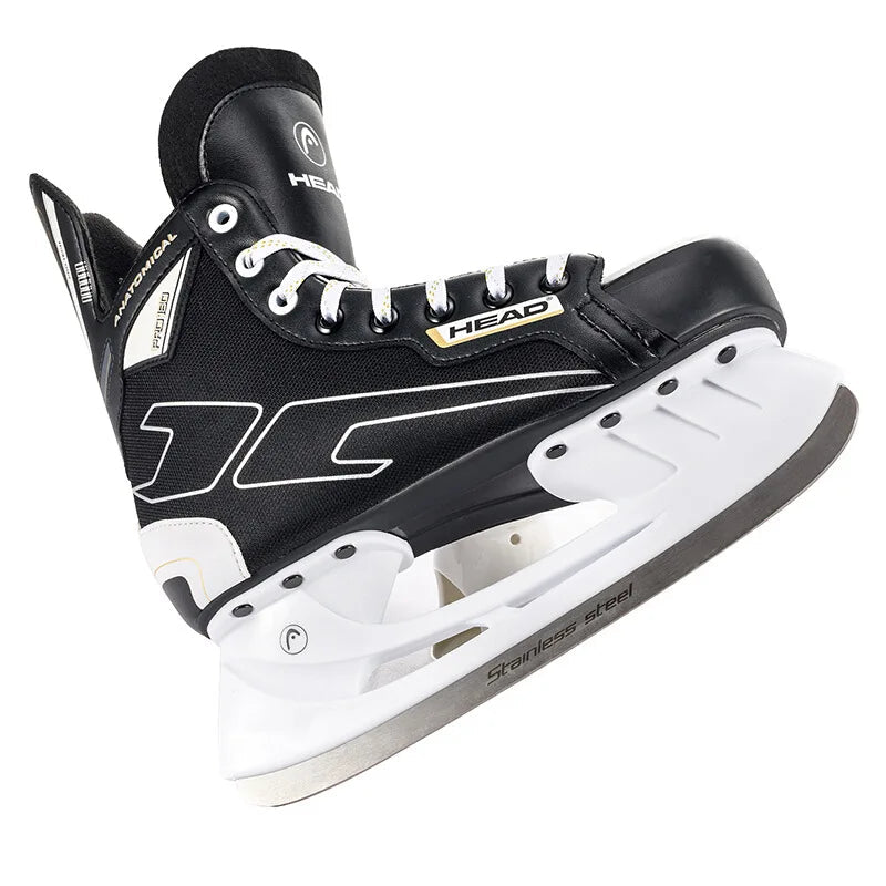 S180 Black Leather Ice Hockey Knife Blades Skates Shoes Patines With Real Ice Blade Adult Children Size 28 - 47 Beginners - WILKYs