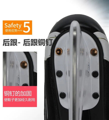 S180 Black Leather Ice Hockey Knife Blades Skates Shoes Patines With Real Ice Blade Adult Children Size 28 - 47 Beginners - WILKYs