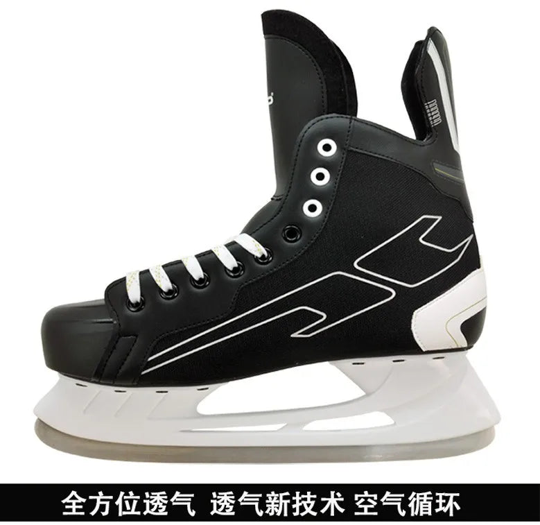 S180 Black Leather Ice Hockey Knife Blades Skates Shoes Patines With Real Ice Blade Adult Children Size 28 - 47 Beginners - WILKYs
