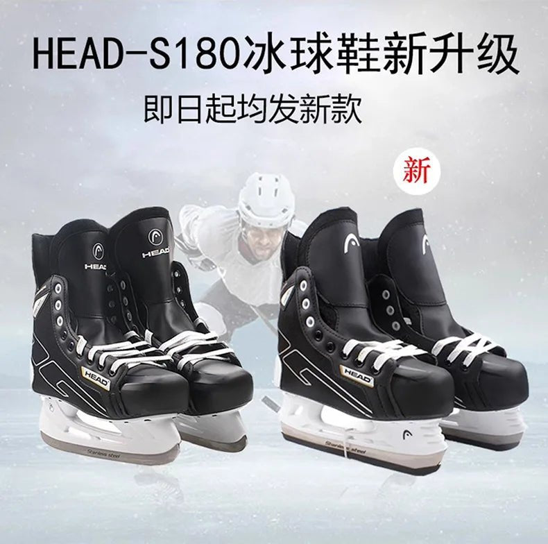 S180 Black Leather Ice Hockey Knife Blades Skates Shoes Patines With Real Ice Blade Adult Children Size 28 - 47 Beginners - WILKYs