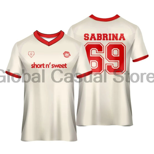 Sabrina Carpenter Short n' Sweet Soccer Jersey V - Neck Short Sleeve Streetwear Tops Men Women Fashion T-shirts - WILKYs