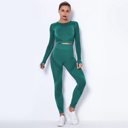 Seamless Knitted Absorbent Yoga Long - Sleeved Suit Yoga Wearsuit - WILKYs