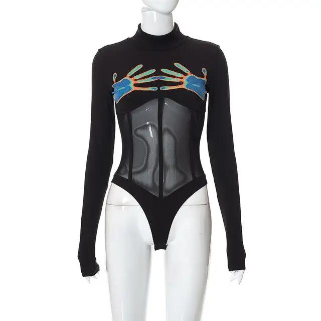 See Through Black Long Sleeve Bodysuit - WILKYs