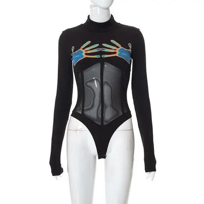 See Through Black Long Sleeve Bodysuit - WILKYs