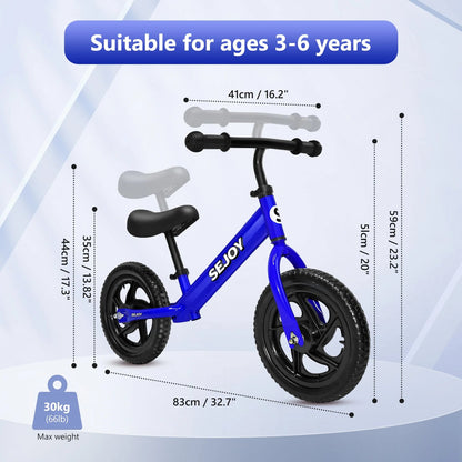 SEJOY Balance Bike for Kids Toddler Training Bicycle for Ages 3 - 6 Years Old Outside Bike Toy Scooter Saddle Height Adjustable - WILKYs